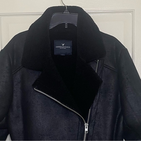 American Eagle Faux Suede Shearling Lined Distressed Moto Jacket,  Bl,  Sz XL - Picture 4 of 16